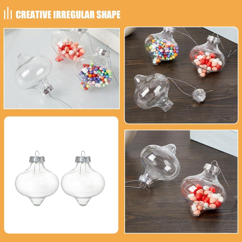 Mikikit 10pcs Clear Fillable Christmas Ornament Unique Bulb Shape Plastic Decorations for Xmas Tree Party Favors and