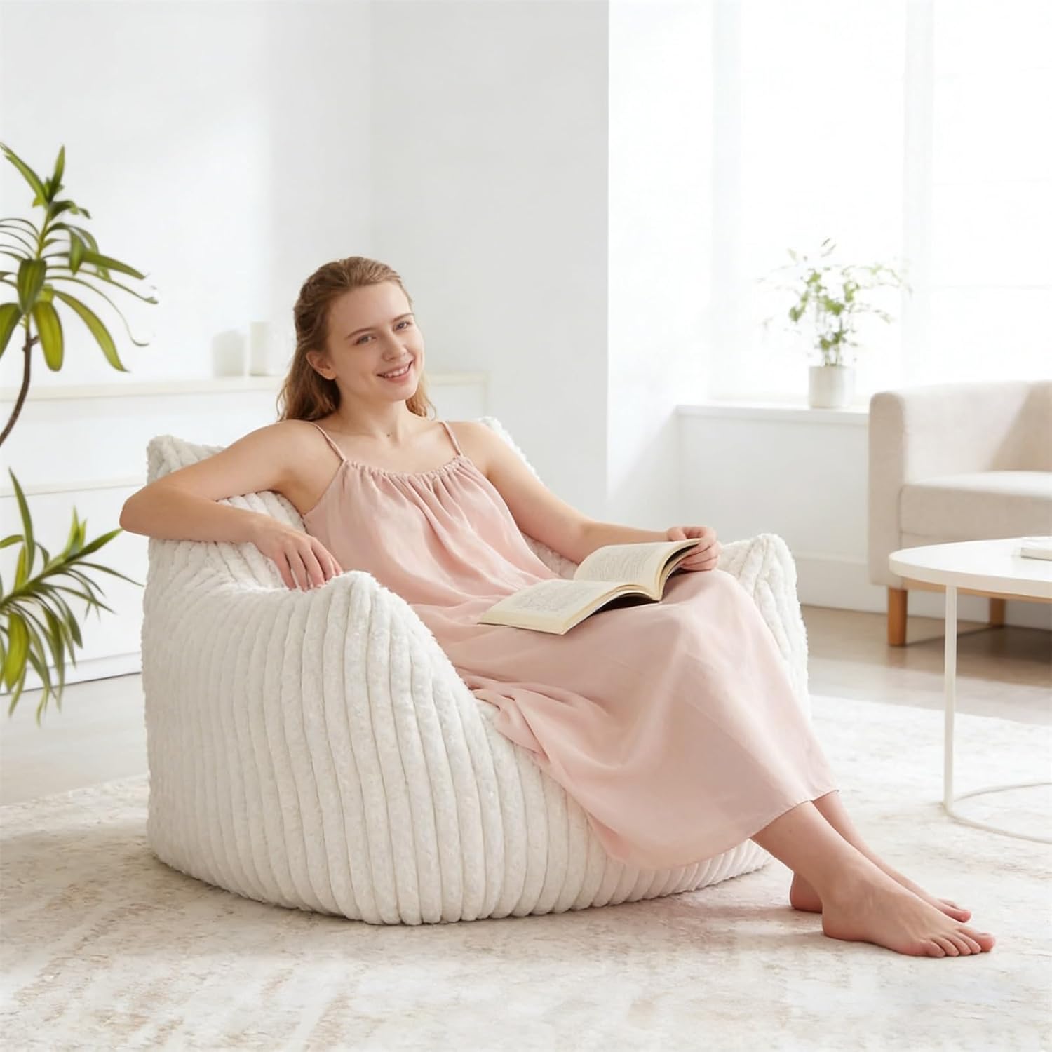 Premium Bean Bag Chair, Soft Beanbag Sofa with Filling, Bedroom Chair, Bean Bag Chairs for Kids, Cozy for Reading & Relaxing(No Foot Pedal)