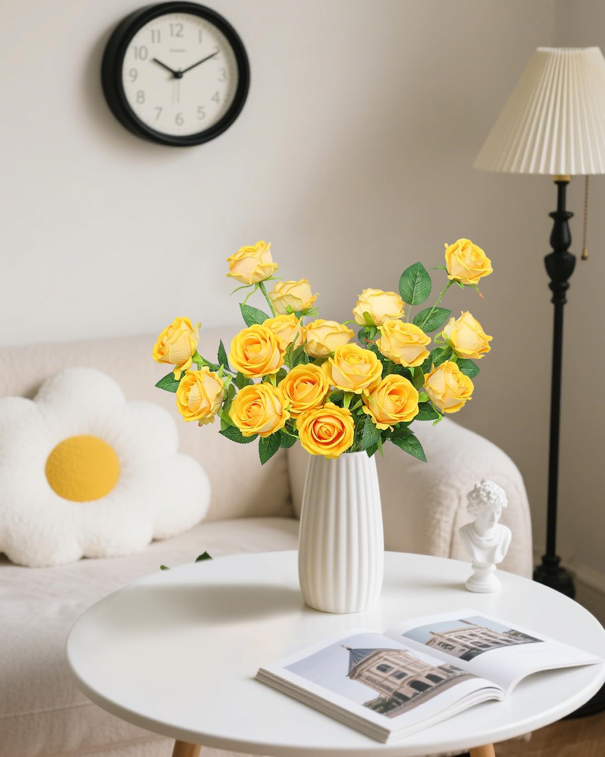 LFF 50Pcs Realistic Yellow Artificial Roses - Premium Velvet Faux Flowers for Wedding Bouquet, Centerpieces, Home & Party Decoration(Yellow)