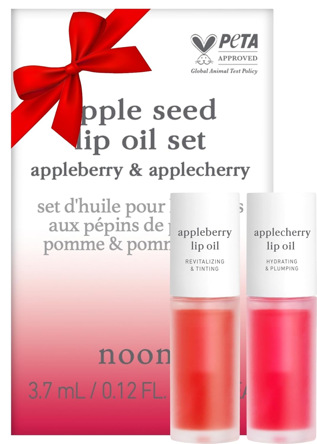 NOONI Appleseed Lip Oil Set – Appleberry & Applecherry | with Apple Seed Oil, Lip Oil Duo, Lip Stain, Long-Lasting, Plumping, Gift, Gift Sets, For Chapped and Flaky Lips