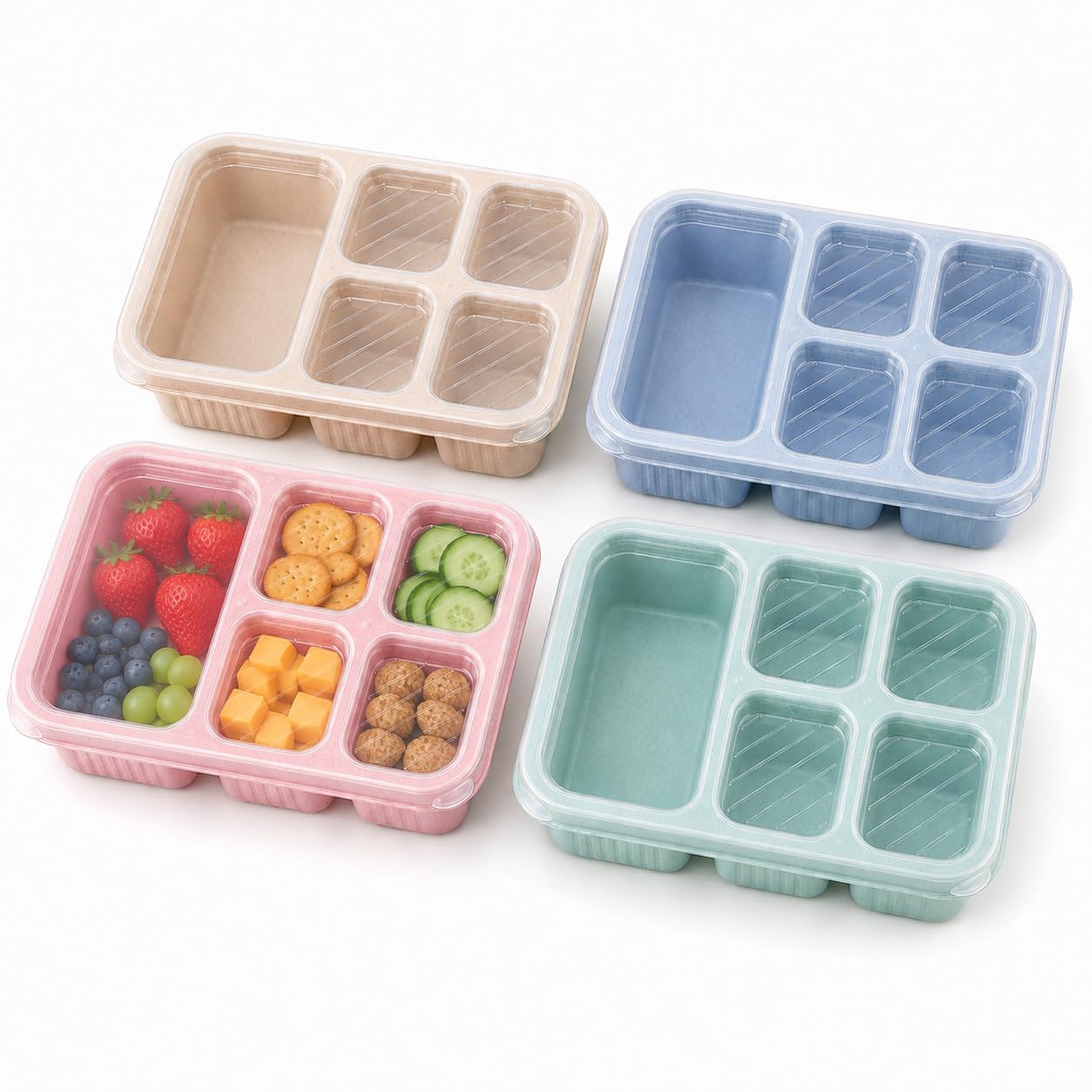 AURALIN 4 Pack 5-Compartment Snack Boxes with Clear Lids 1000 ml