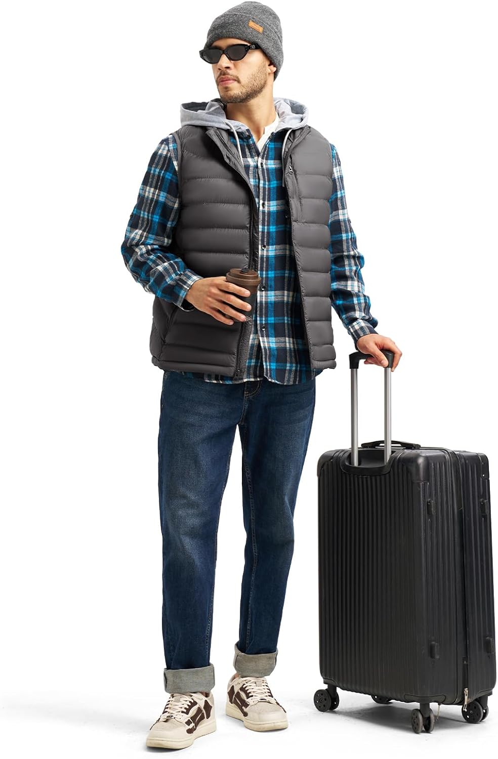 TBMPOY Men's Lightweight Puffer Vest Outerwear Puffy Winter Warm Zipper Outdoor Sleeveless Jacket for Running Travel