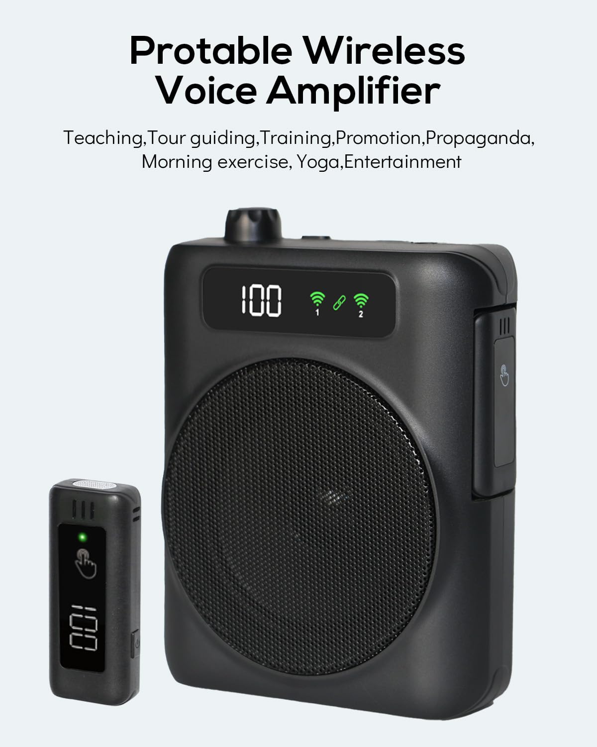 Amplificatore vocale portatile con microfono lavalier, ricaricabile 2000mah Batteria Sistema PA amplificatore vocale mini per insegnanti, guida turistica, allenatori, presentatori (Black)