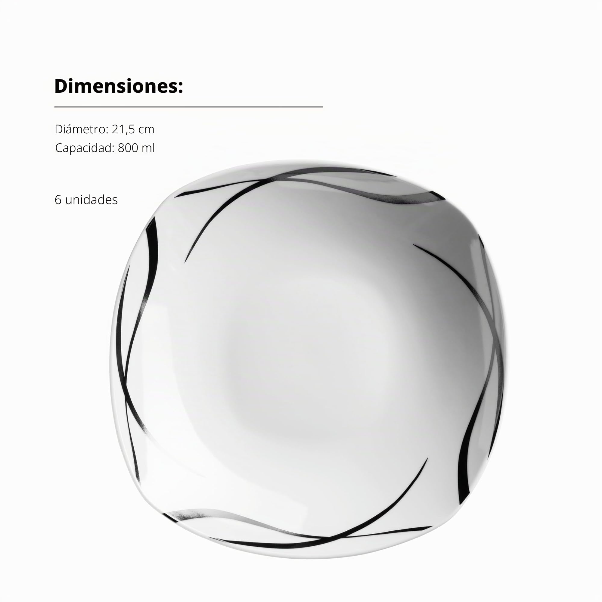 MÄSER Serie Decora, juego de platos para 6 personas, 18 piezas en forma cuadrada, elegante, atemporal, porcelana