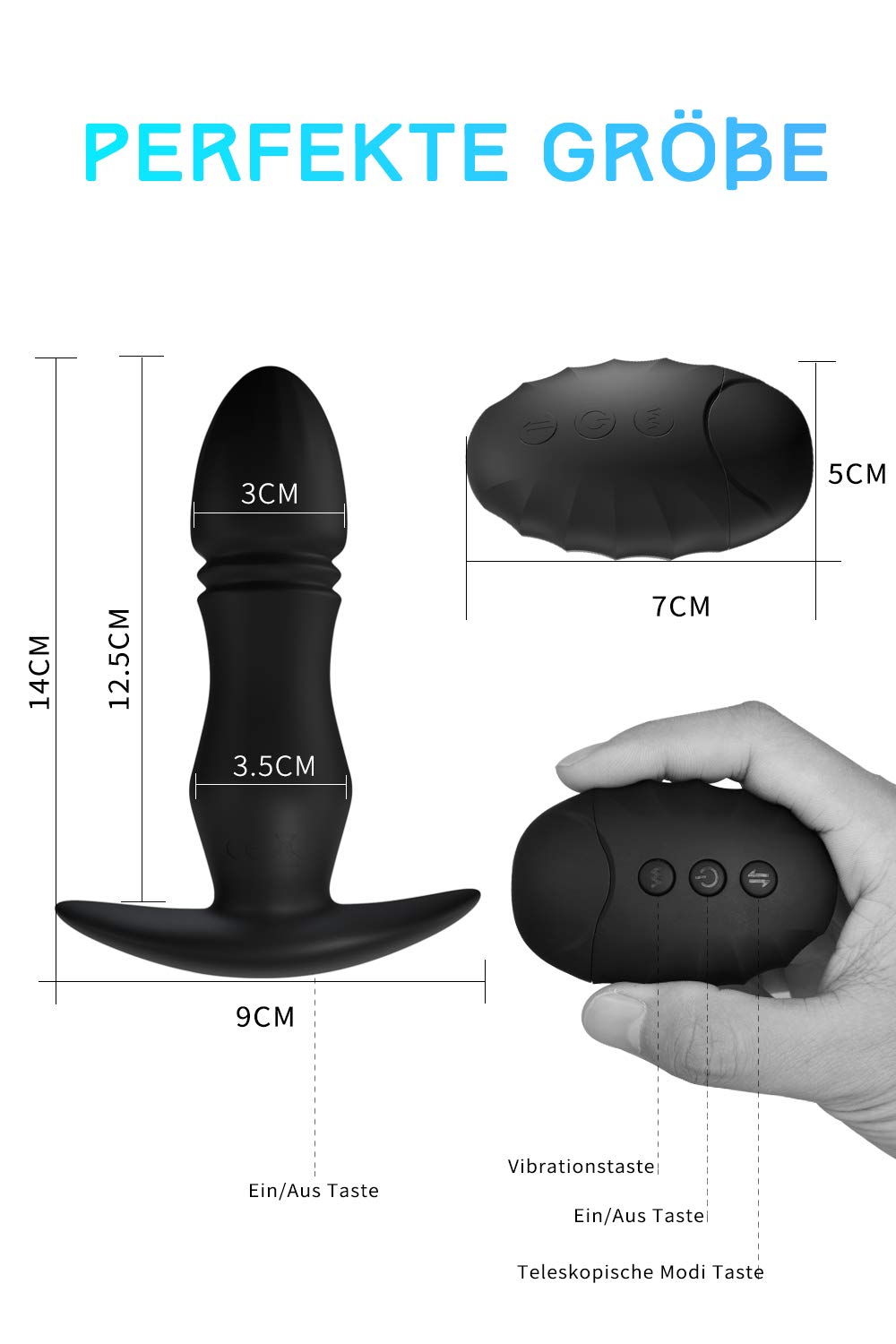FIDECH Tapón anal de silicona suave con vibración, vibrador con 10 funciones de choque y modos de vibración, gran plug anal con mando a distancia, vibrador para ella, juguete sexual para parejas