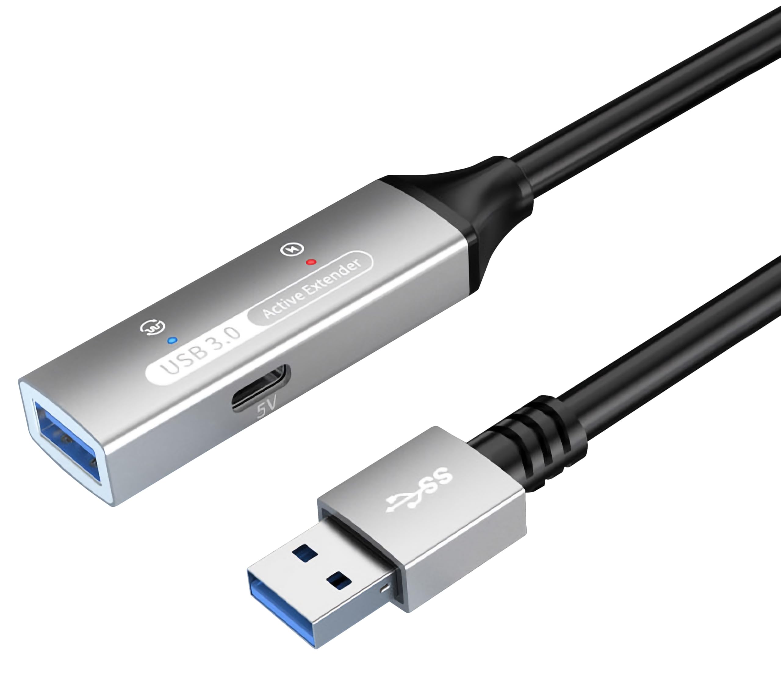 PREMIUMCORD Aktives USB Verlängerungskabel mit Repeater 30m, Typ-A Buchse auf Stecker, USB 3.2 Gen 1 SuperSpeed 5Gbit/s, 2x Geschirmt, Aluminiumgehäuse, Farbe Schwarz, Länge 30m