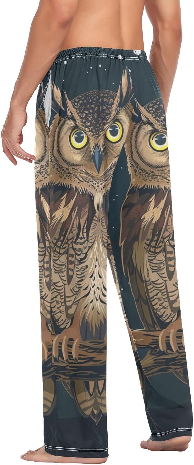 ALAZA Owl Moon Starry Sky Men's Sleepwear Mens Pajama Pants Bottoms with Pockets, S