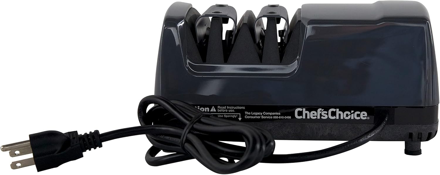 Chef'sChoice Professional Electric Knife Sharpeners Sharp-N-Hone With 100-Percent Diamond Abrasives And Precision Angle Guides For 20-Degree Straight-Edge and Serrated Knives, 2-Stage, Gray