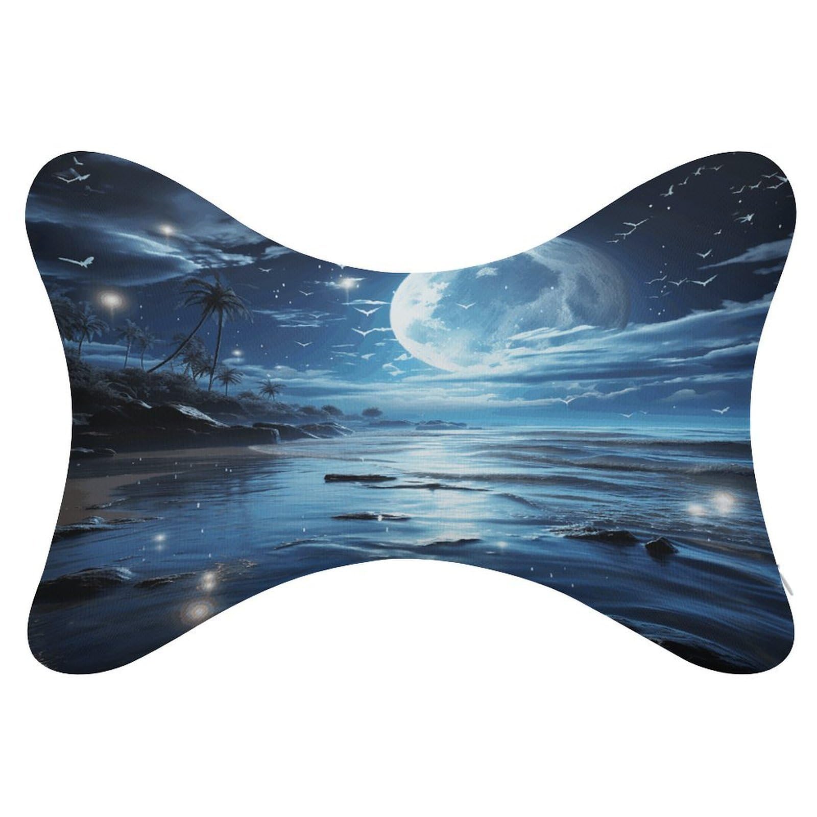 VstaDank Moon Over Ocean Car Neck Pillows, Set of 2, Ergonomic and Removable Bone Shaped Soft Car Headrest Pillows for Office, Airplane, Most Cars