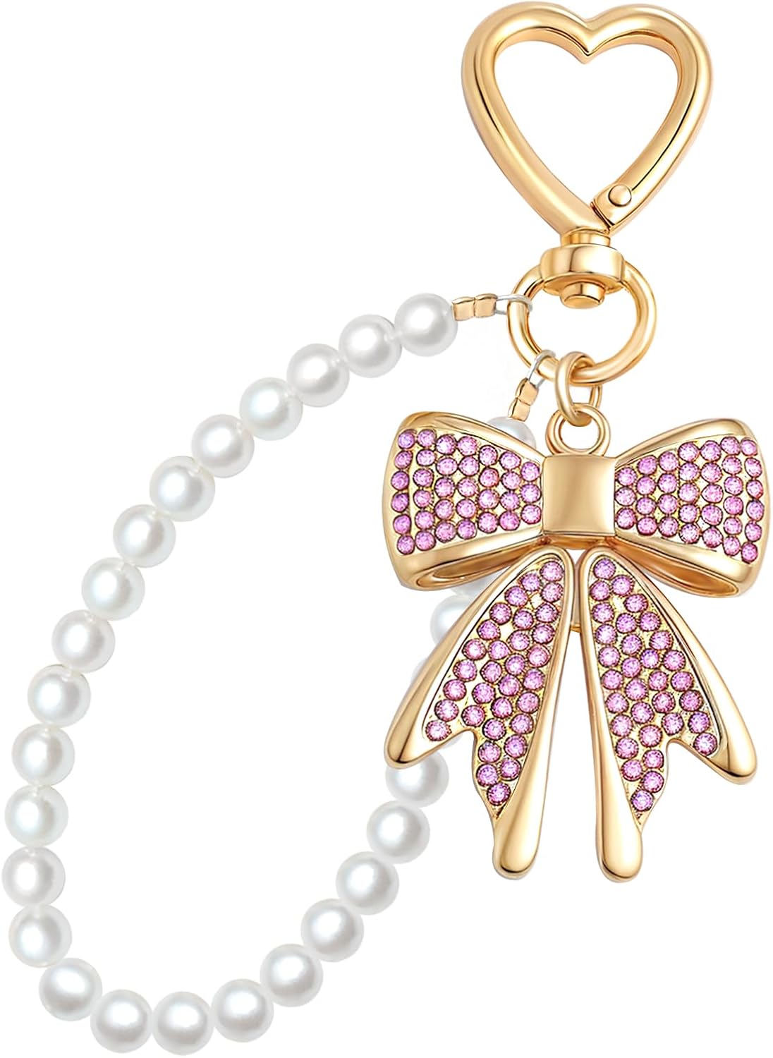 Bow Keychain Bow Bag Charm Purse Charms for Handbags Rhinestone Bowknot Keychains With Pearl Chains Cute Keychains