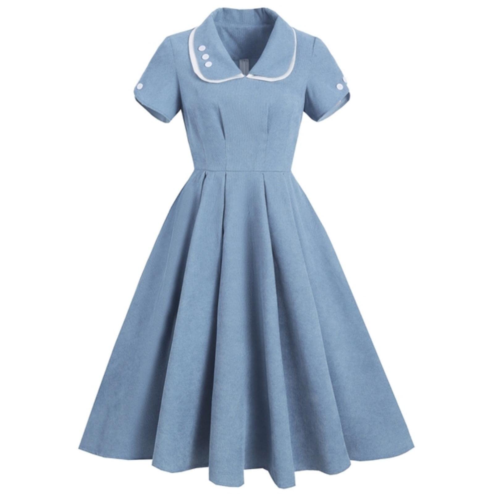 Vestito Donne d'Estate Maniche Corte Maniche Corte Abiti da Oscillazione Casual Vintage Elegante Elegante Ufficio Signora Tinta Unita Femmina retrò Vestito Pieghettato