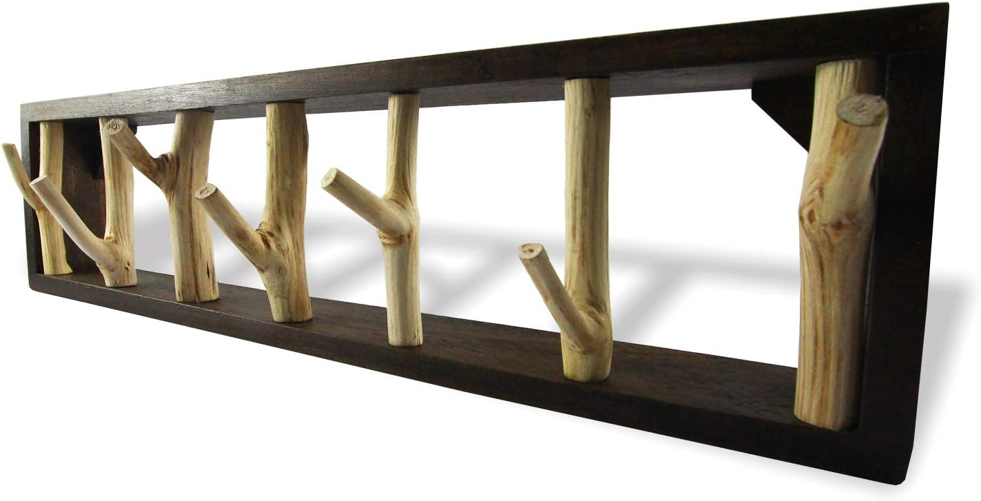 roro 22 inch Handmade Wood Twig Hat Coat and Key Hook Rack, Natural Light