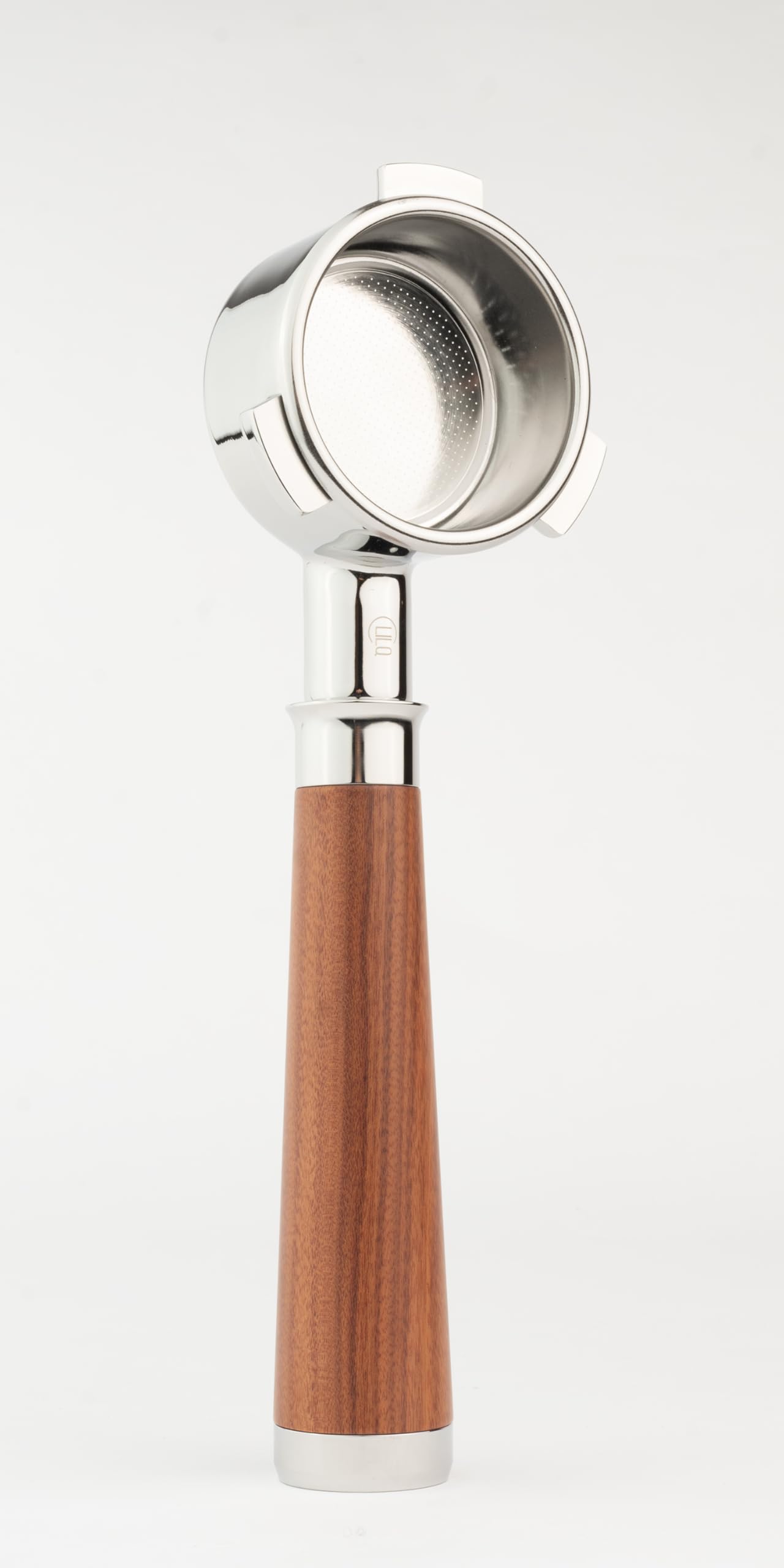 LILQ Portafiltro de 3 orejas sin fondo de 54 mm, compatible con máquinas milimétricas Brevile, mango estable (palisandro plano)
