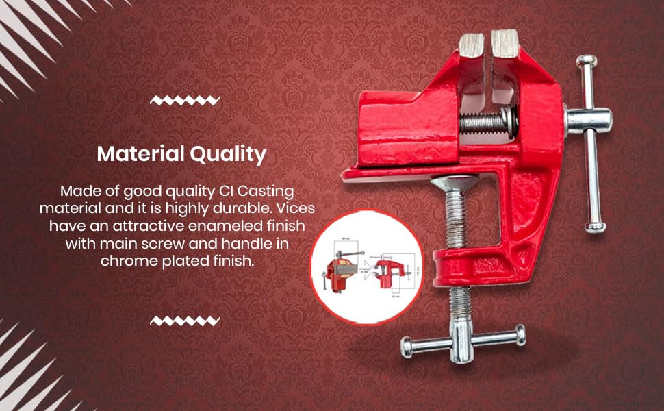 GLOBUS 1718 Cast Iron Baby Vice- (70 mm, Red/(MULTICOLOUR) for work like cutting, drilling, or gluing. Ideal for home, factory and professional use. HAND TOOL (Pack of 1) 1