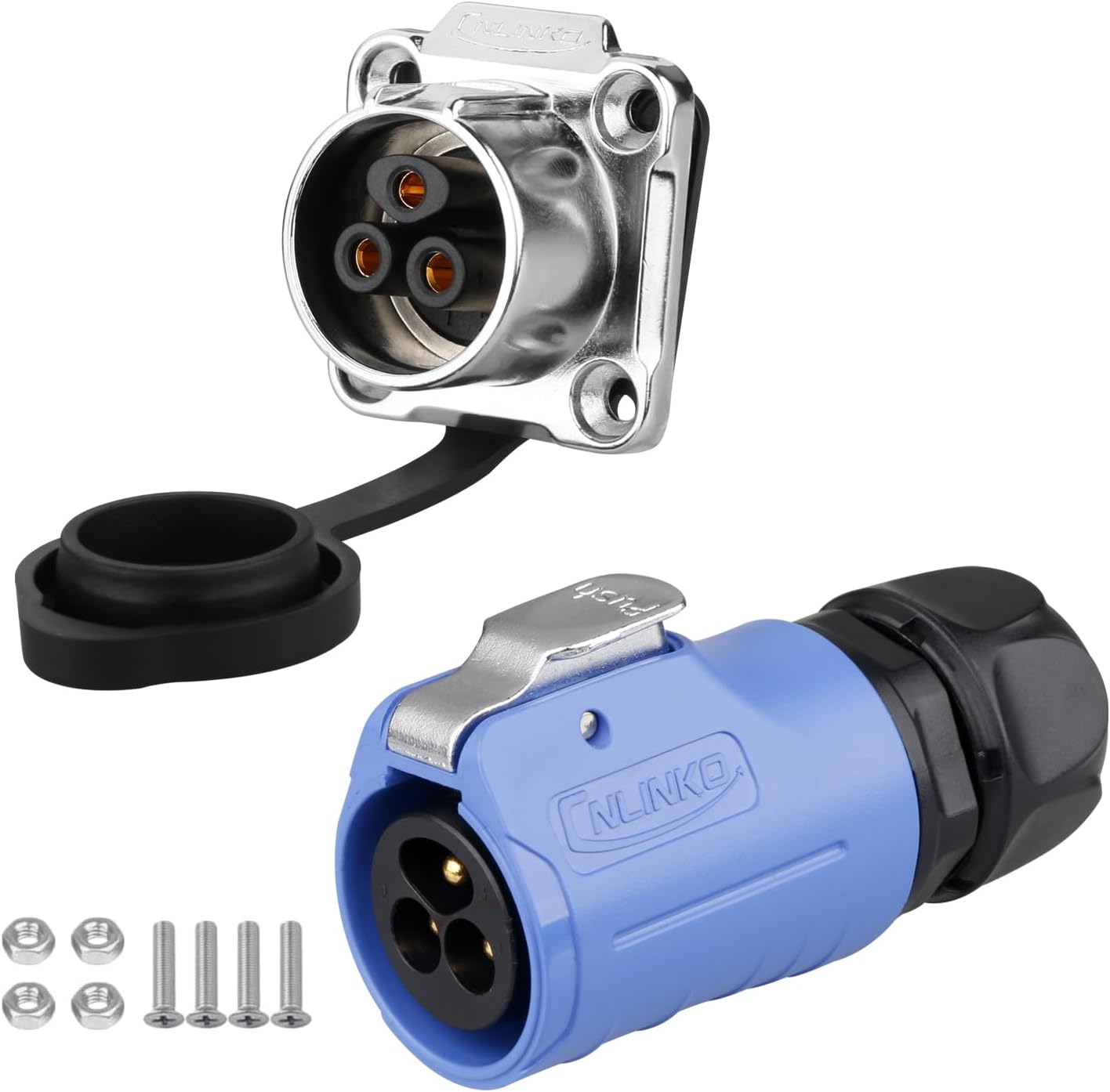 CNLINKOLP-20 3-Pin Waterproof Connector - Quick Plugging & Secure Screw-in Design, IP68 Aviation Connector, M20 Flange Socket with 4-Hole Panel (LP20 3 Pin)