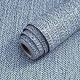 lenify Grasscloth Peel and Stick Wallpaper Blue Contact Paper 15.7inch x 118.1inch Vintage Faux Linen Wallpaper Self Adhesive Fabric Navy Grass Cloth Removable Herringbone Grasscloth Decor Vinyl
