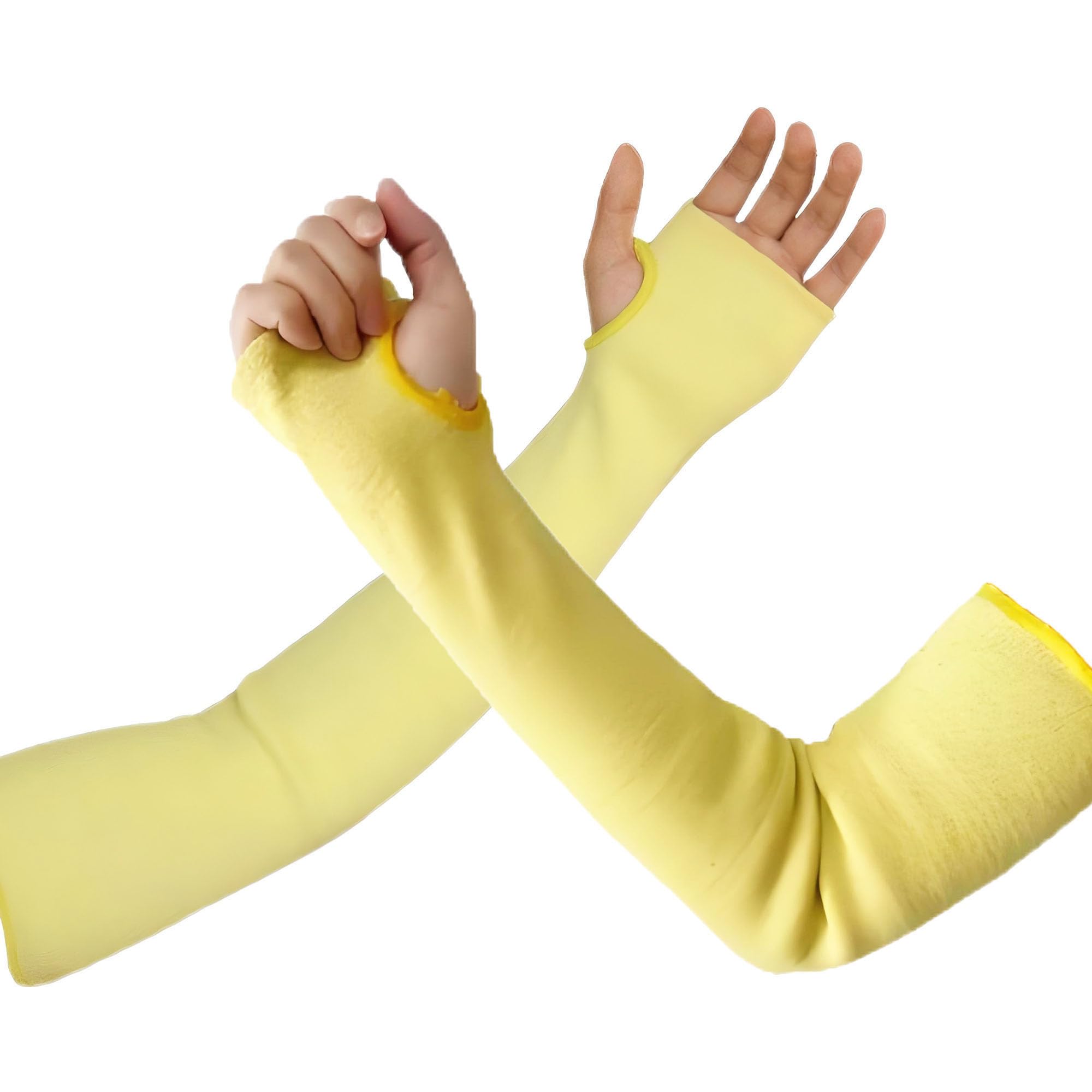 Xinhan Double Ply Kevlar Cut Resistant Heat Resistant Arm Protection Sleeves with Thumb Holes, Protective Work Gear for Welding, Gardening, Mechanic (Yellow - 1 Pair, 18 Inch)