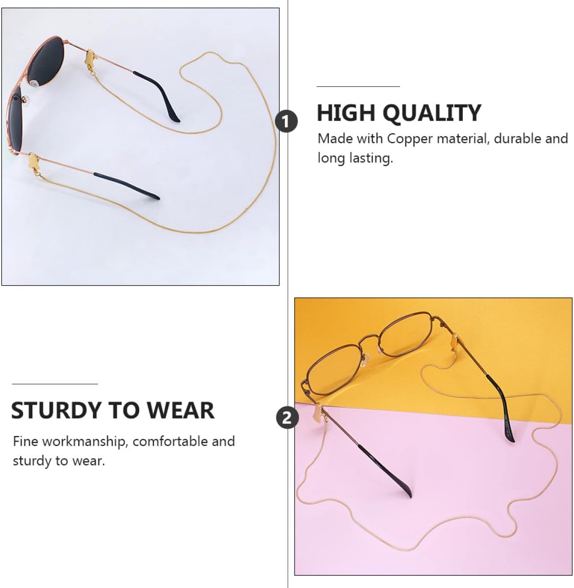 Gold Eyeglasses Chain Clip with Face Mask Cord, 1.2mm Snake Link Glasses Hanging Strap for Sunglasses and Masks, Lightweight Eyewear Retainer for Women and Men