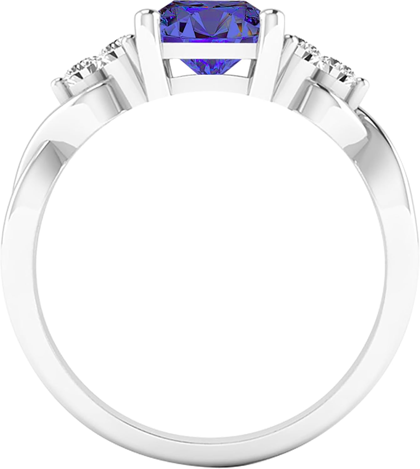 Dazzlingrock Collection 8x6mm Emerald Cut Tanzanite & Round White Diamond Twisted Engagement Ring for Women in 925 Sterling Silver