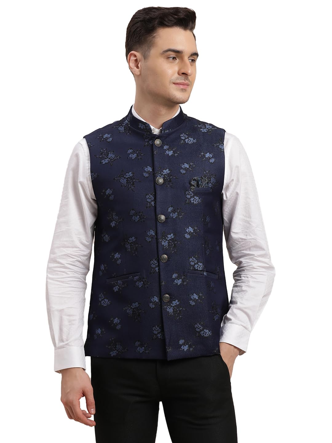 turtle Men 100% Cotton Dobby Print Formal Nehru Jacket-picture-12