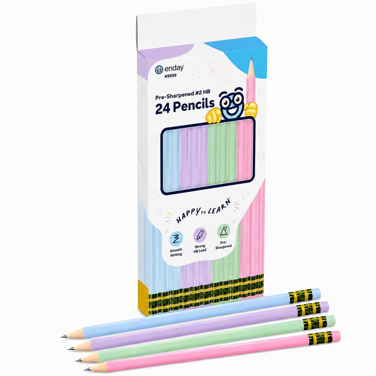 Enday Lot de 24 crayons aiguisés pour enfants Couleurs pastel
