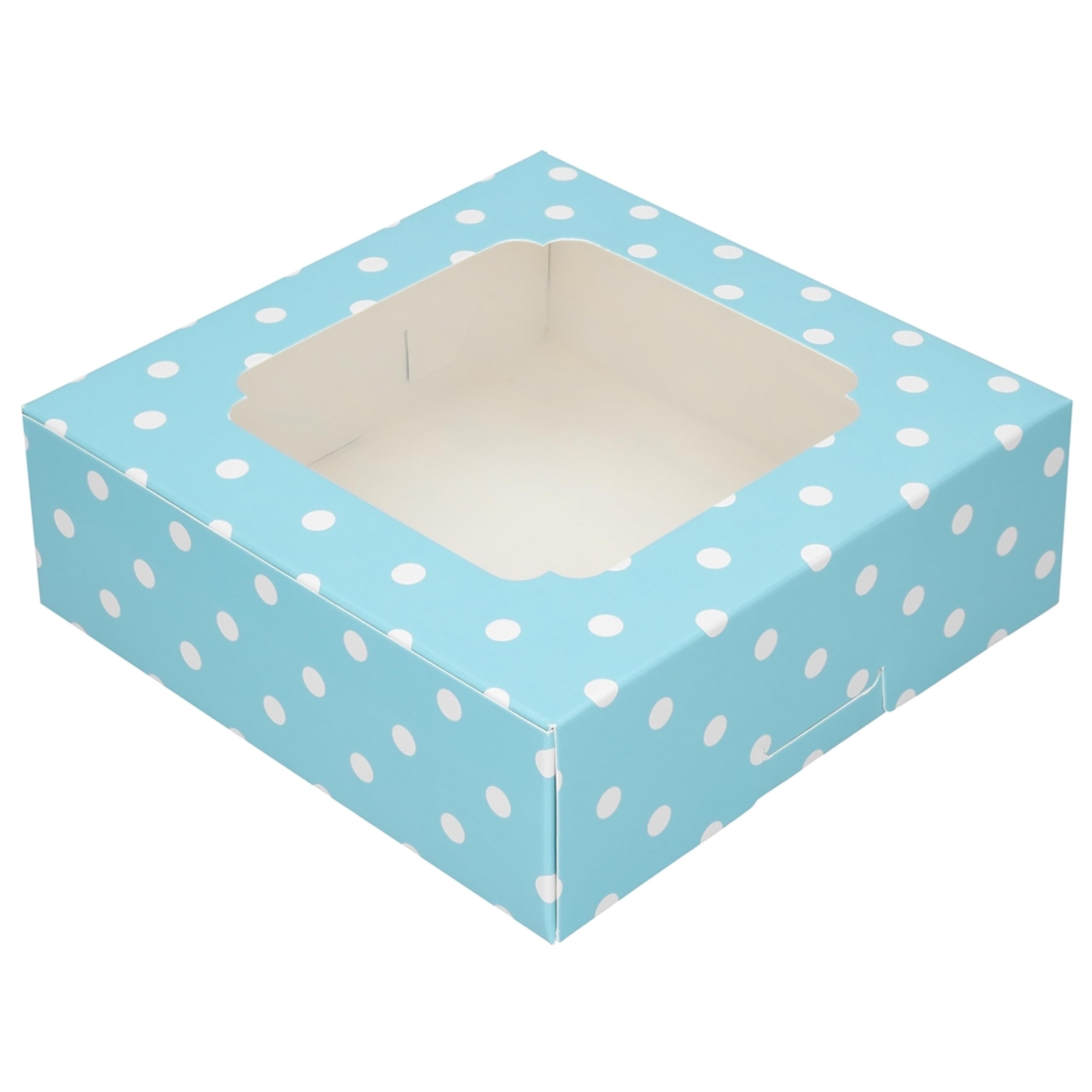 MAKOLO 20 Pack Bakery Boxes with Window 6x6x2 inch for Cookie, Candy, Pastry, Brownie, Chiffon Cake, Tart, Pie, Waffle (Blue-Polka Dot)