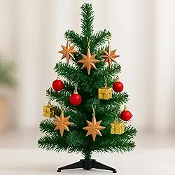 Árvore de Natal Verde Base Estável 45cm 40 Galhos | 60cm 58 Galhos | 1,2m 130 Galhos Opções com ou sem Enfeites Compacta Mesa Escritório Sala Decoração Natalina (1 Árvore 60cm + 19 Enfeites)