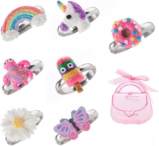Adjustable Rings Set for Little Girls - Colorful Cute Unicorn, Butterfly Rings for Kids, Children's Jewelry Set