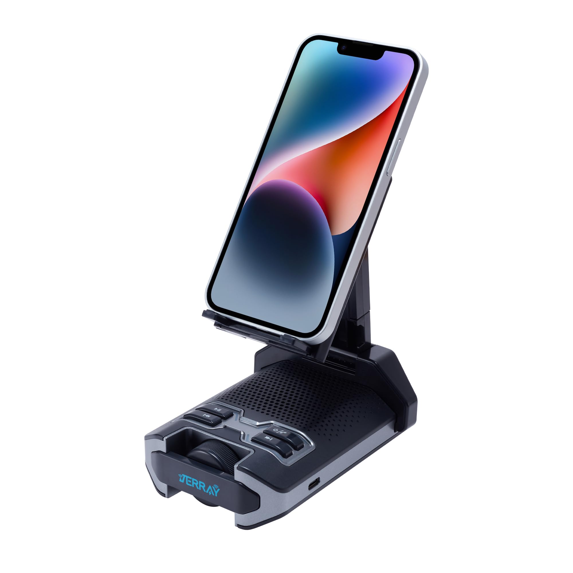JERRAY Cell Phone Stand with Wireless Bluetooth Speaker with built-in microphone, Foldable Adjustable Desk Phone Holder, Portable HD Audio Speaker Stand, Unique Tech Gadgets Gifts for Men Women Dad, Compatible with iPhone/iPad for iPhone/ipad/Samsung Galaxy