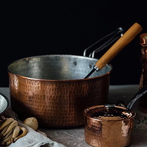 Miniatura 10 de Sertodo - Sartén para salsa de cobre con tapa, capacidad de 2,5 cuartos de galón, cobre puro, calibre pesado, martillado a mano, mangos patentados
