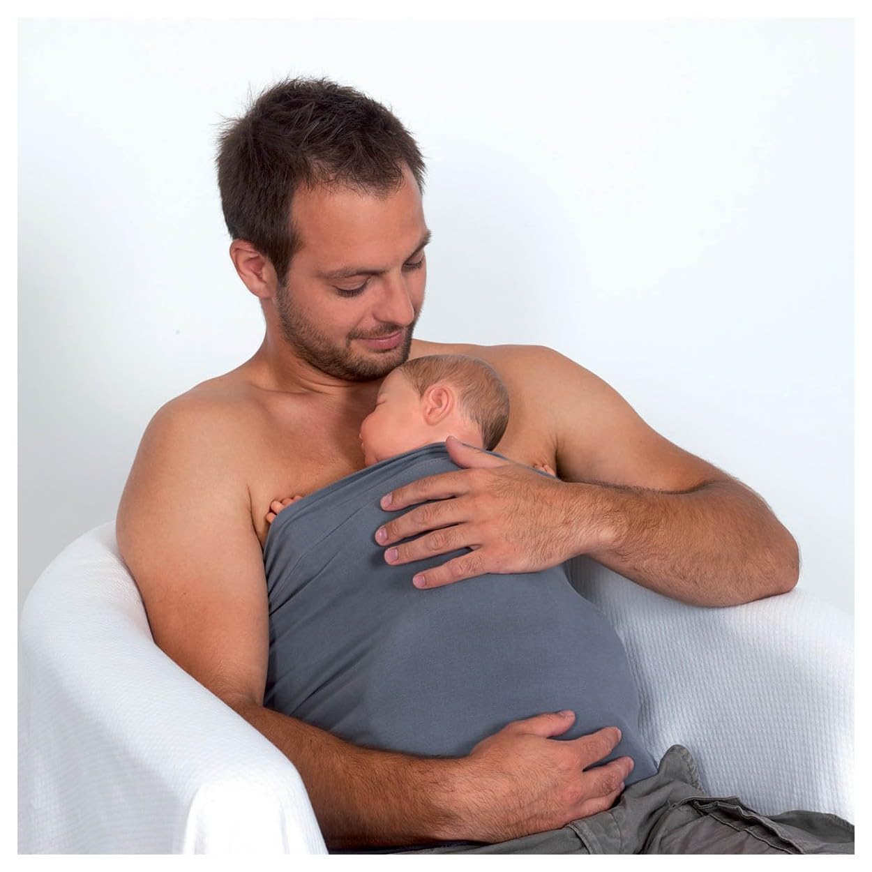 CANDIDE - Bandeau Peau à Peau Tube Gris - Tissus Doux - Mixte - Apaise Bébé - Renforce Le Lien Parent Bébé - Favorise La Lactation - 0-3 mois (L/XL)