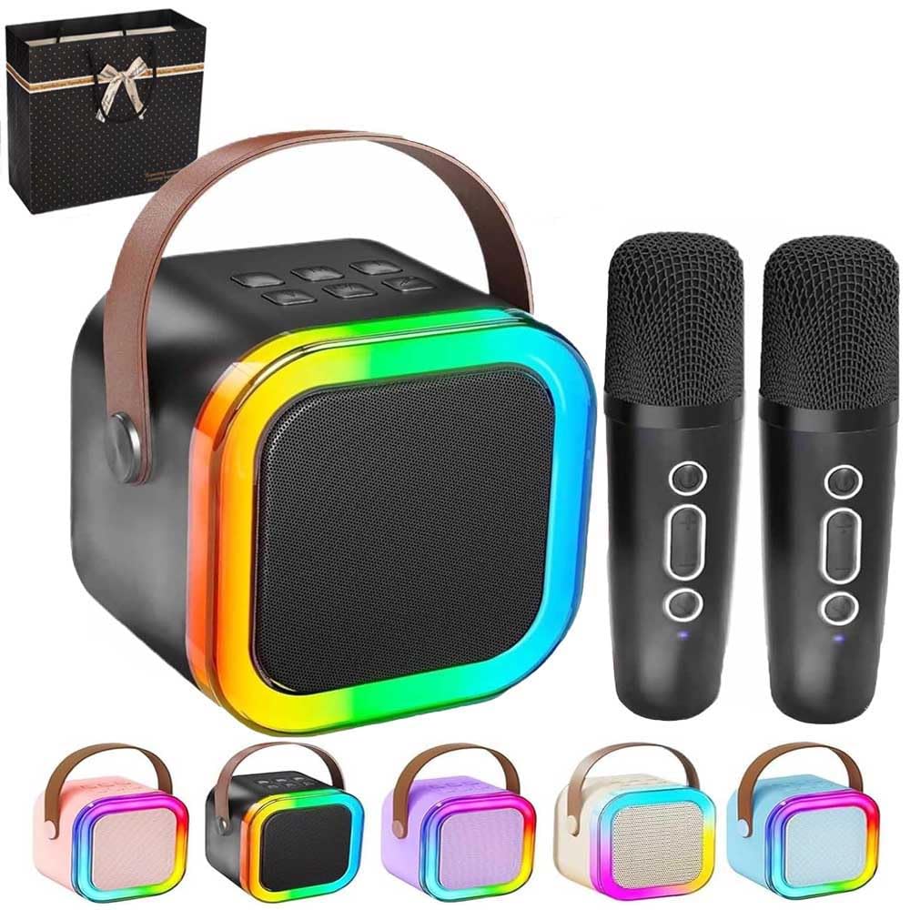 Mini Macchina Karaoke Per Bambini E Adulti,Karaoke Con 2 Microfono Karaoke Per Bambini Mini Cassa Bluetooth Portatile Con Led Luci E Cambia Voce,Mini Karaoke Macchina Per Bambini E Adulti (Nero)