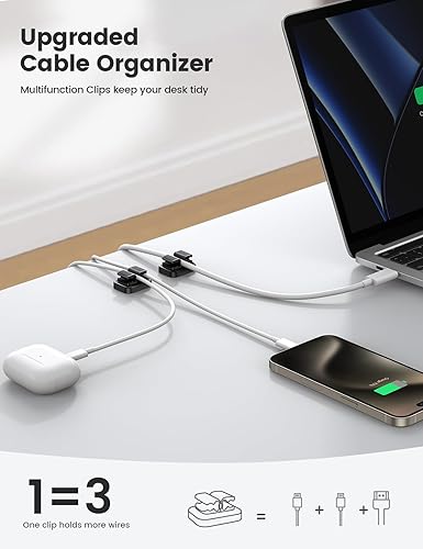 Vista 31 de Lamicall - Paquete de 10 clips de resorte de cable, organizador de cables para escritorio, clip de cable ajustable Lamicall para cables, organizador