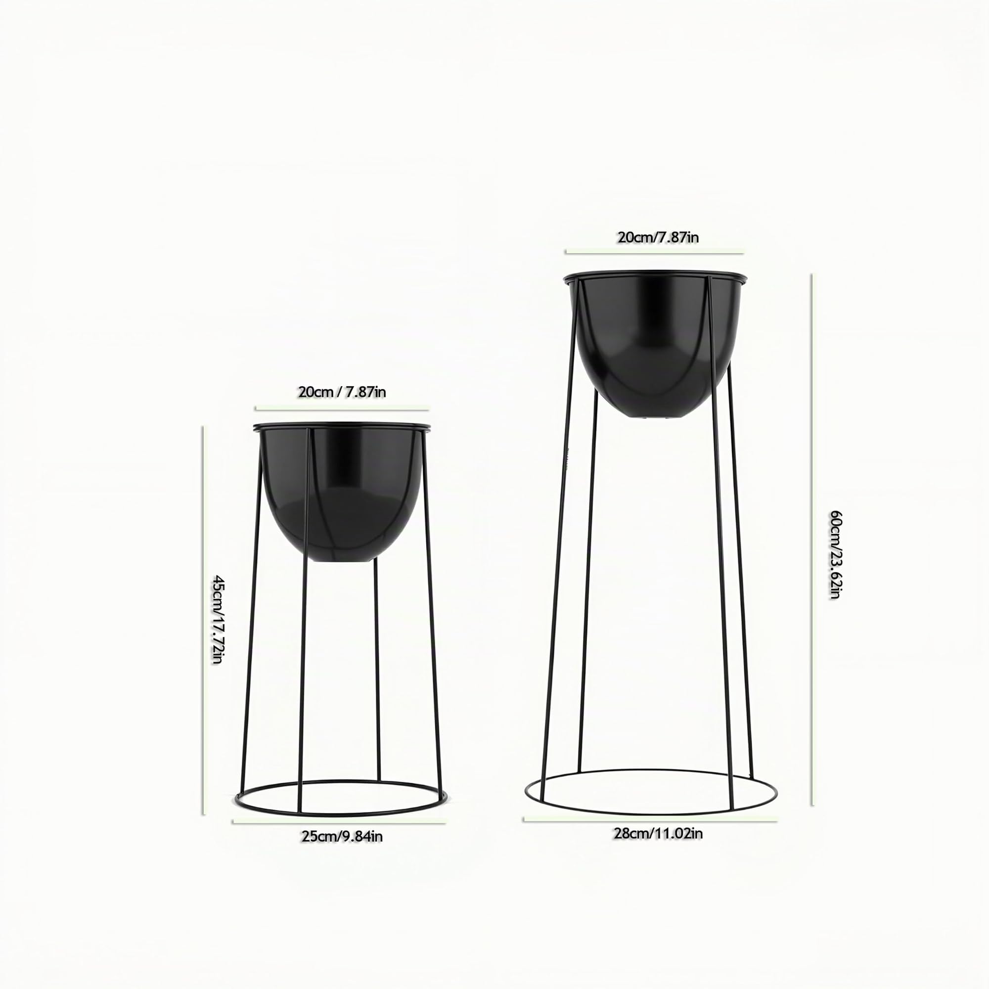 Ribelli Metall Blumentopf Ständer 2er Set φ25/28,5 cm, Blumenhocker mit Übertopf, Blumentreppe Pflanzenständer Blumenständer für Draußen & Innen, Pflanzenregal für Haus & Garten Dekoration (Schwarz)