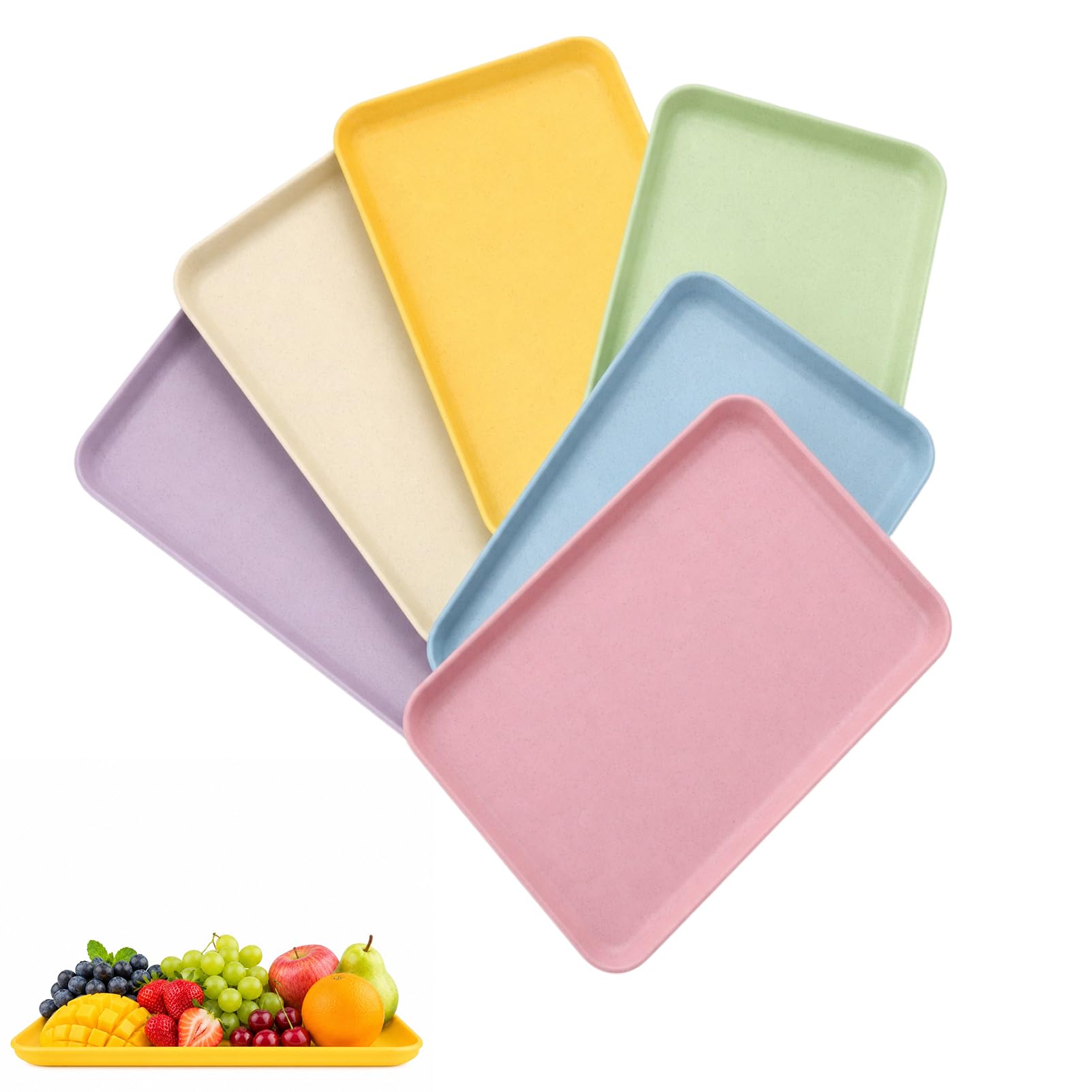 6 Pack Plastic Trays, Party Snack Platters, Non-Slip Serving Platters for Party Snacks, Afternoon Tea, Pizza, Desserts & Daily Meals (30.5x22x1.7cm, 6 Colours)
