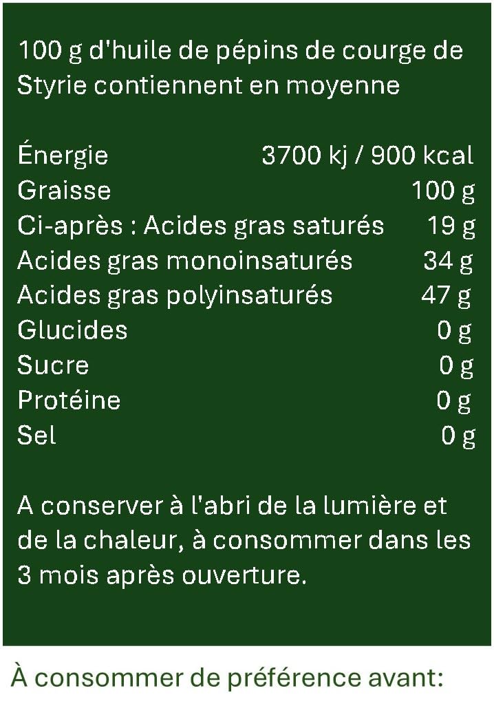 Huile de pépins de courge du sud de la Styrie, format : 3x250 ml, huile de pépins de courge de Styrie 100% pure, fraîche de la ferme, directement du magasin de la ferme