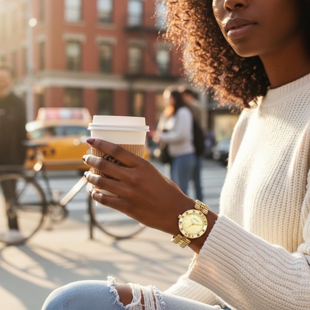 Women Gold Watch Dainty Analog Dress Timepiece with Round Roman Diamond Dial Trendy Bangle Bracelet Style Waterproof Watches Luxury Gifts for Women - Image 5