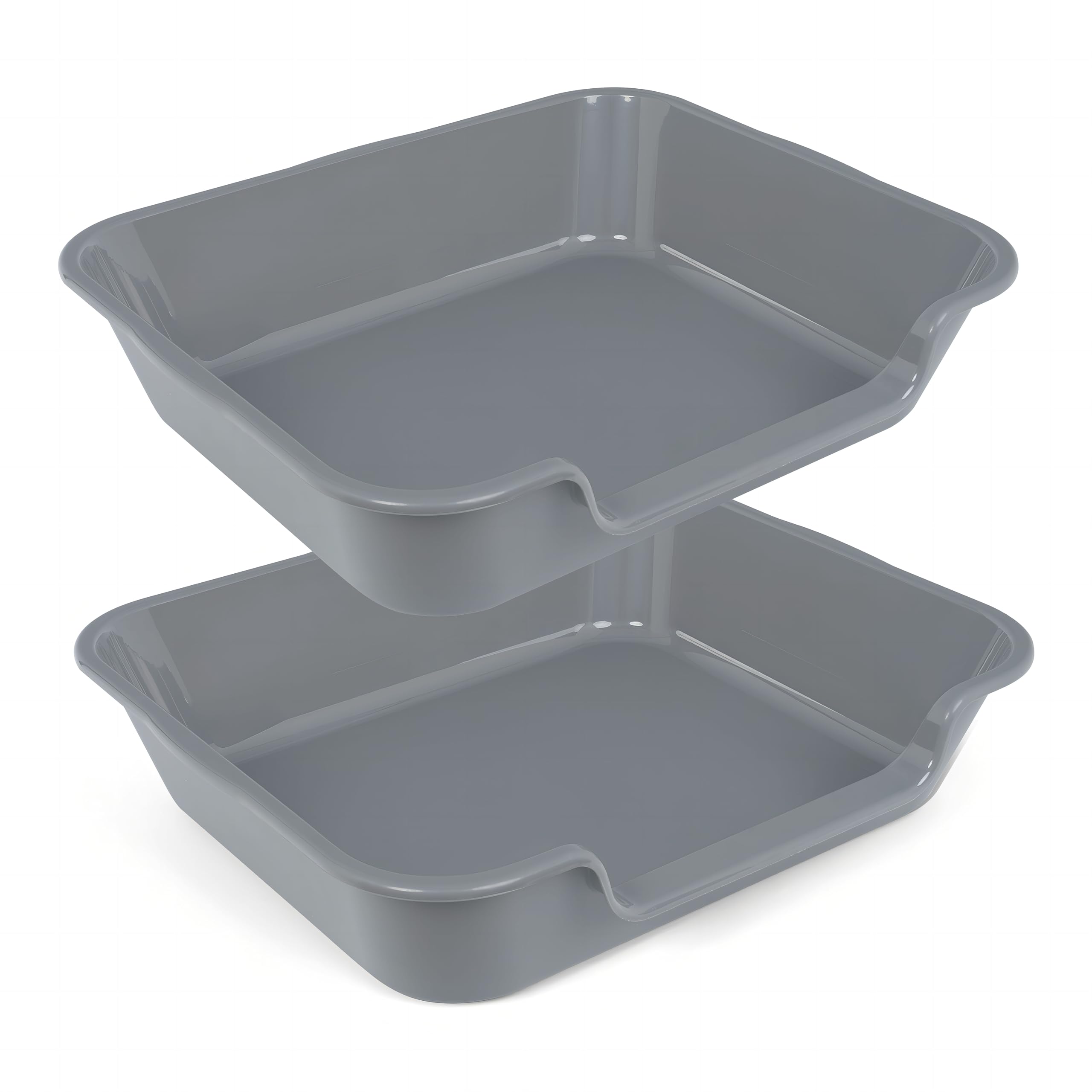 2 Pack Extra Large Dog Litter Box Pan Tray (ABS Material), Low Entry Jumbo Senior Litter Boxes for Multiple Kitten Big Cats, Pet Safe Indoor Dog Potty (Dark Gray, 24" L x 20" W)