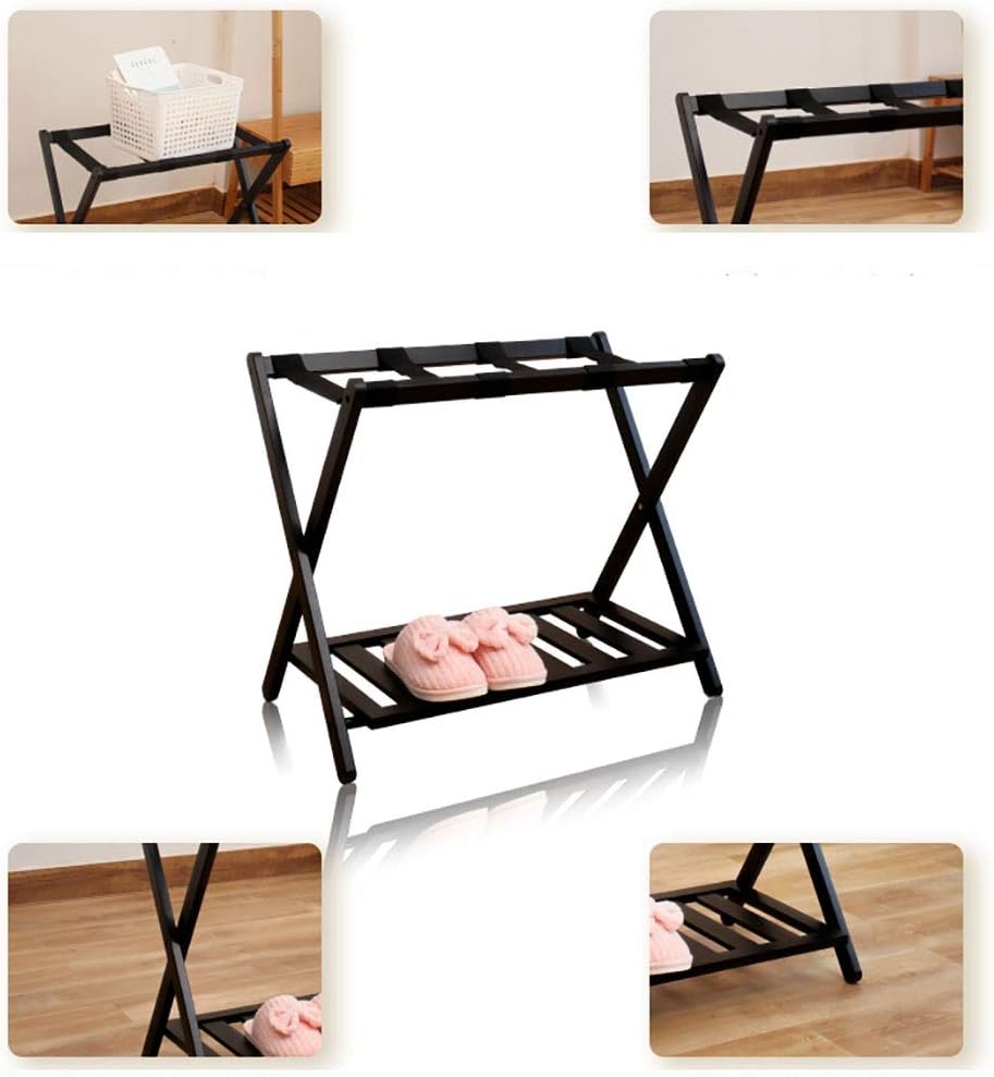 Luggage Rack, Folding Luggage Rack Hotel Folding Luggage Rack with Shelf 2-Layer Travel Suitcase Shoe Storage Holder Removable Storage Luggage Rack,One Color
