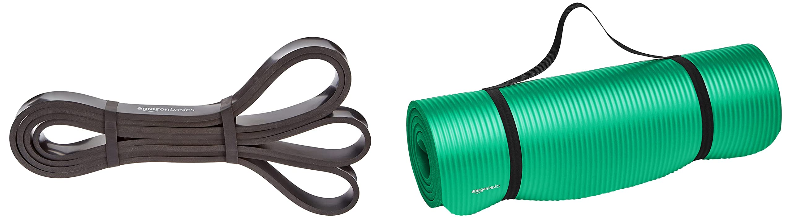 AmazonBasics Resistance Pull Up Band with 13.6 to 27.2 kg - 3/4 Inch, Black & 13mm Extra Thick Yoga Mat with Carrying Strap, Green (B09M6RD7WW) Amazon Price History, Amazon Price Tracker