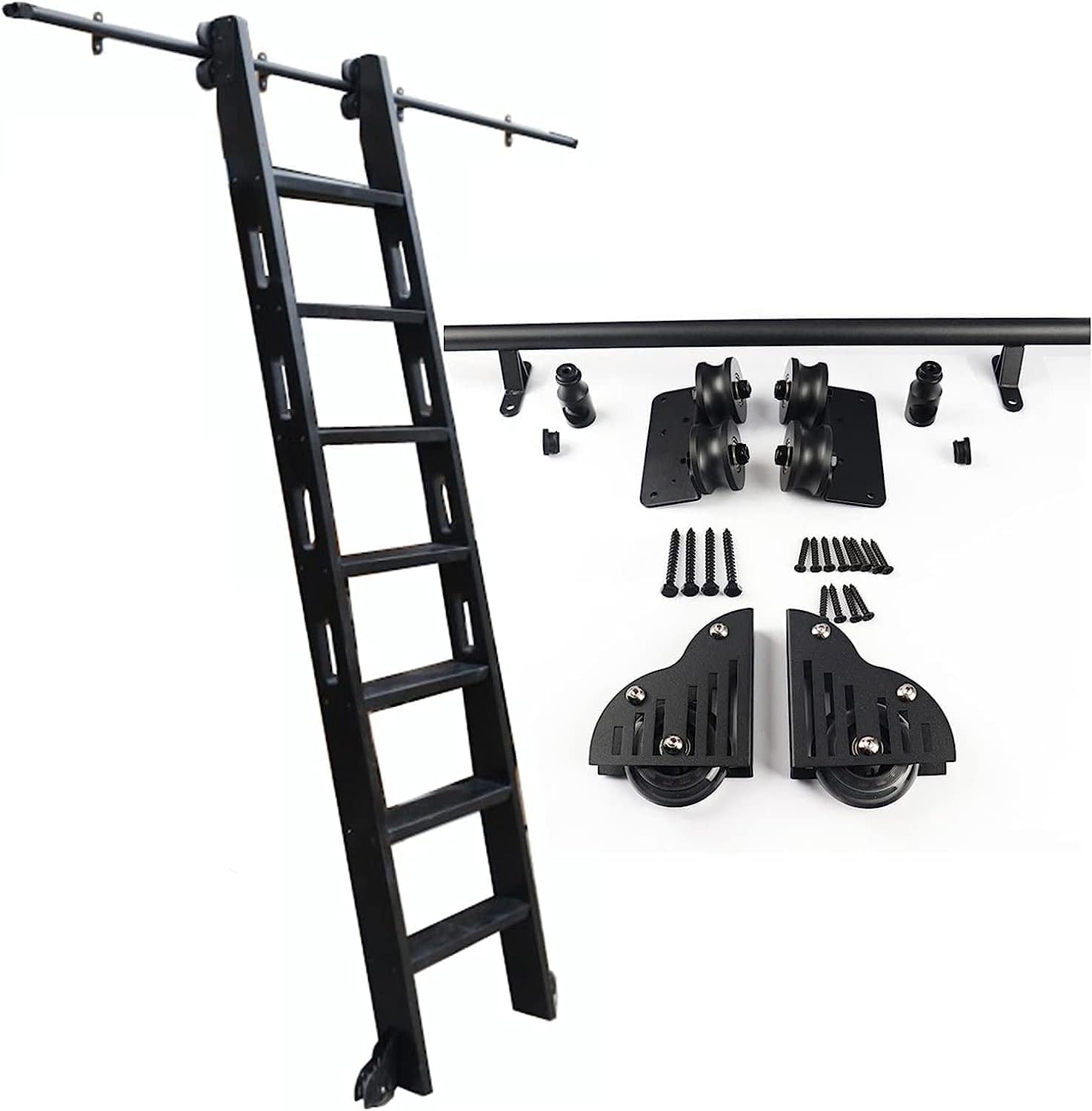 Rolling Library Ladder Sliding Ladder Rail Track Hardware Kit Heavy Duty Slide Rails | Rolling Ladders, for Bookshelf Warehouse Bar Closet Set Roller System (No Ladder) (Size : 16
