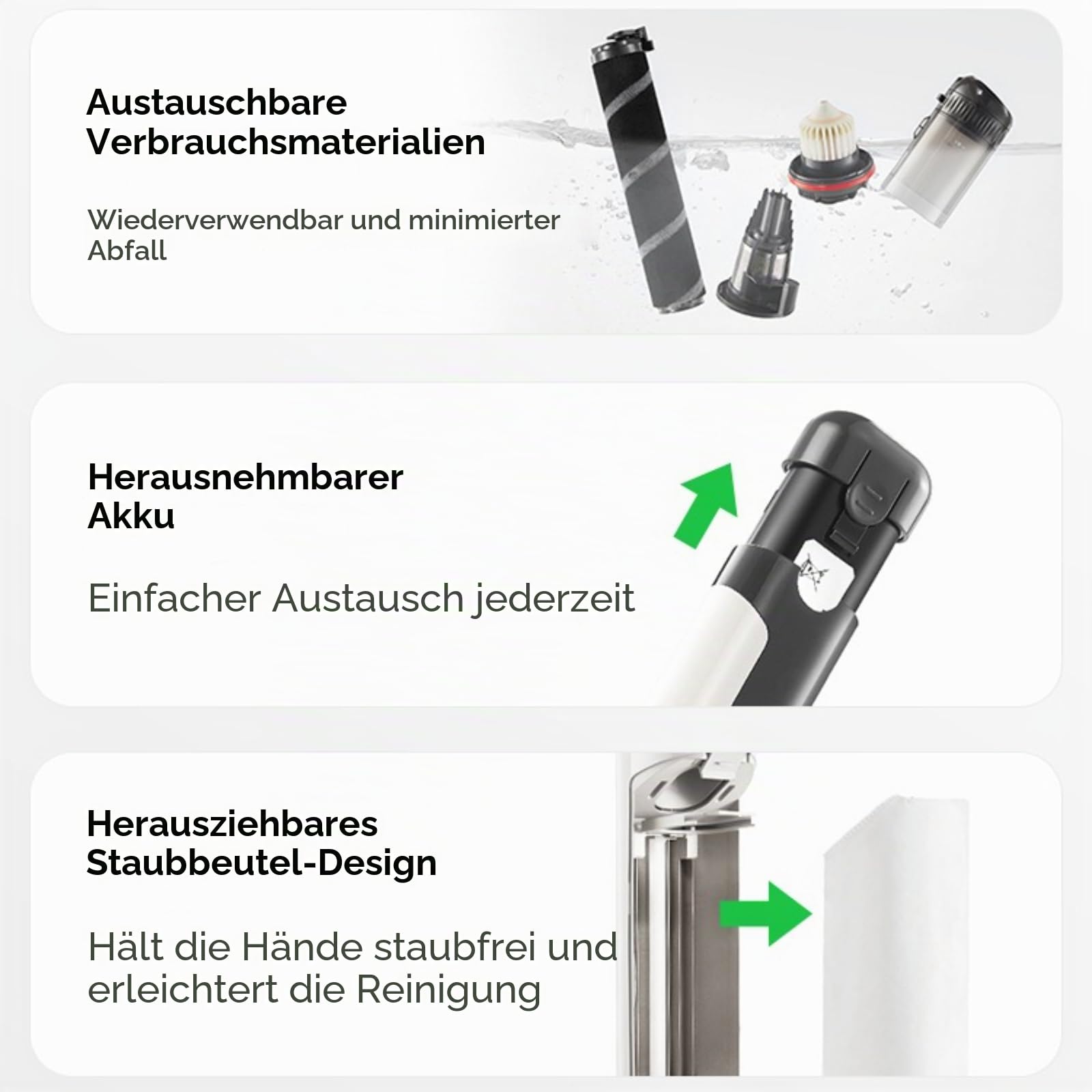 Tjean DustBase P7 Selbstleerende Akku-Staubsauger mit 2l-Basis 45 Min., 280AWAnti, Hair Wrap, Aufsatz für Haustiere, Multi-Oberflächen und Fugen(DustBase P5 Weiß)