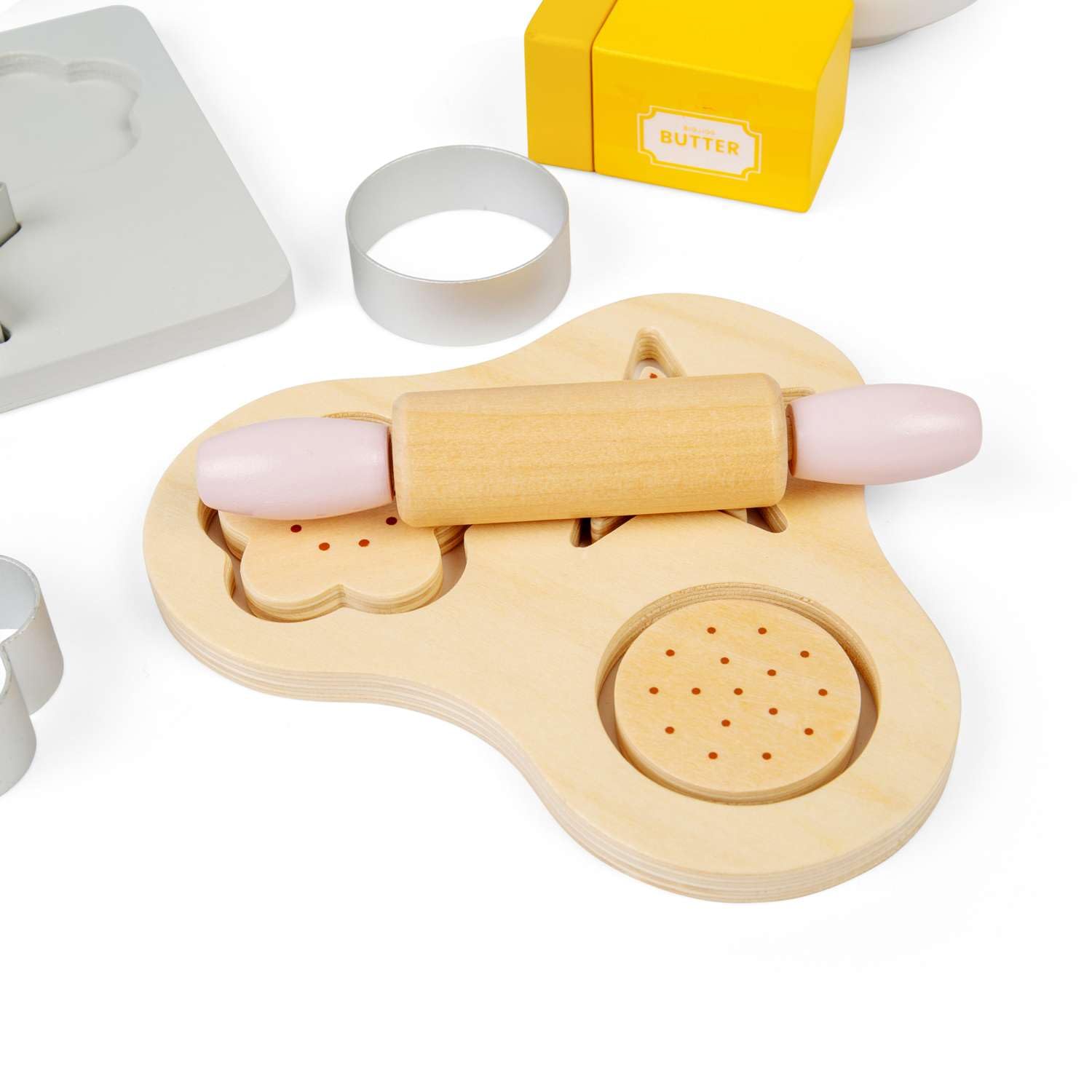 Bigjigs Toys Zestaw ciasteczek do pieczenia – 15 szt. drewniany zestaw do zabawy, akcesoria kuchenne, odgrywanie ról dla dzieci, zrównoważone prezenty i zestawy do zabawy, wiek 18 miesięcy +
