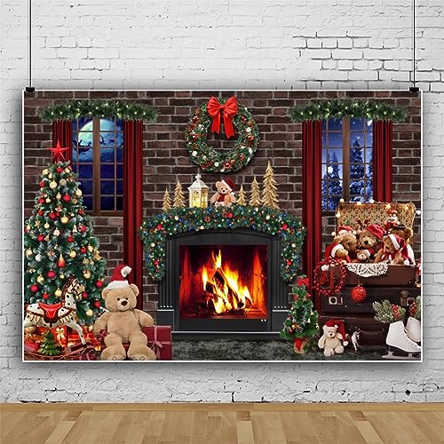 Christmas Backdrop 10x6.5ft Christmas Fireplace Photography Background Christmas Tree Xmas Gift Box Background Happy New Year Party Decoration Banner - Image 3