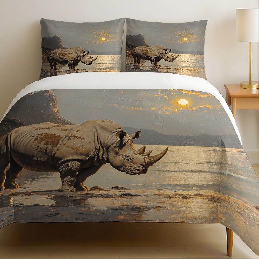 Parure de lit 200x200 rhinocéros en microfibre infroissable pour literie enfant propre