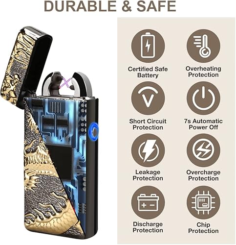 Miniatura 3 de Encendedor electrónico Kivors, de doble arco, recargable por USB, sin llama, con diseño de dragón chino