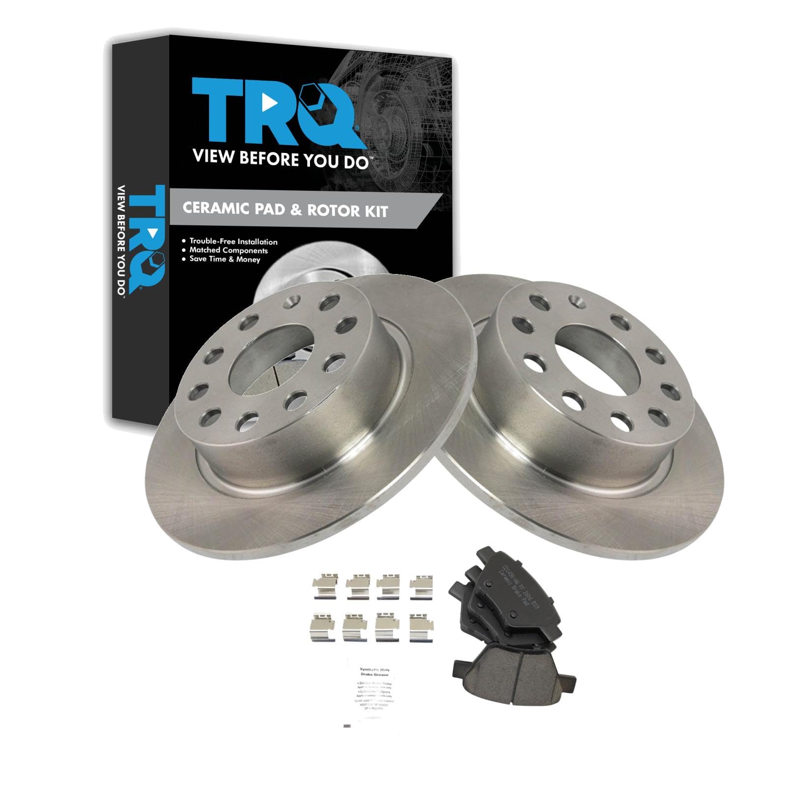 TRQ Rear Brake Pad and Rotor Set Ceramic Compatible with 2013 Beetle 2011-2014 Golf 2012-2014 Jetta