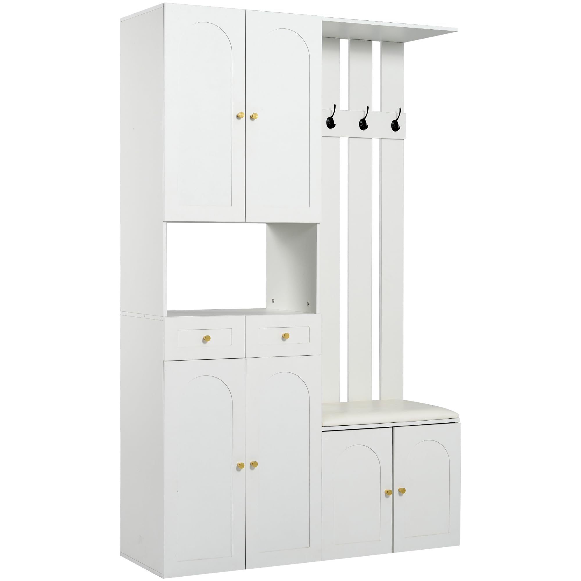 REXO Set da guardaroba, con appendiabiti a parete; Set da guardaroba con scarpiera e scarpiera, 4 ganci, 6 ante, 2 cassetti, mobili da ingresso bianchi (L110×A180×P37cm)