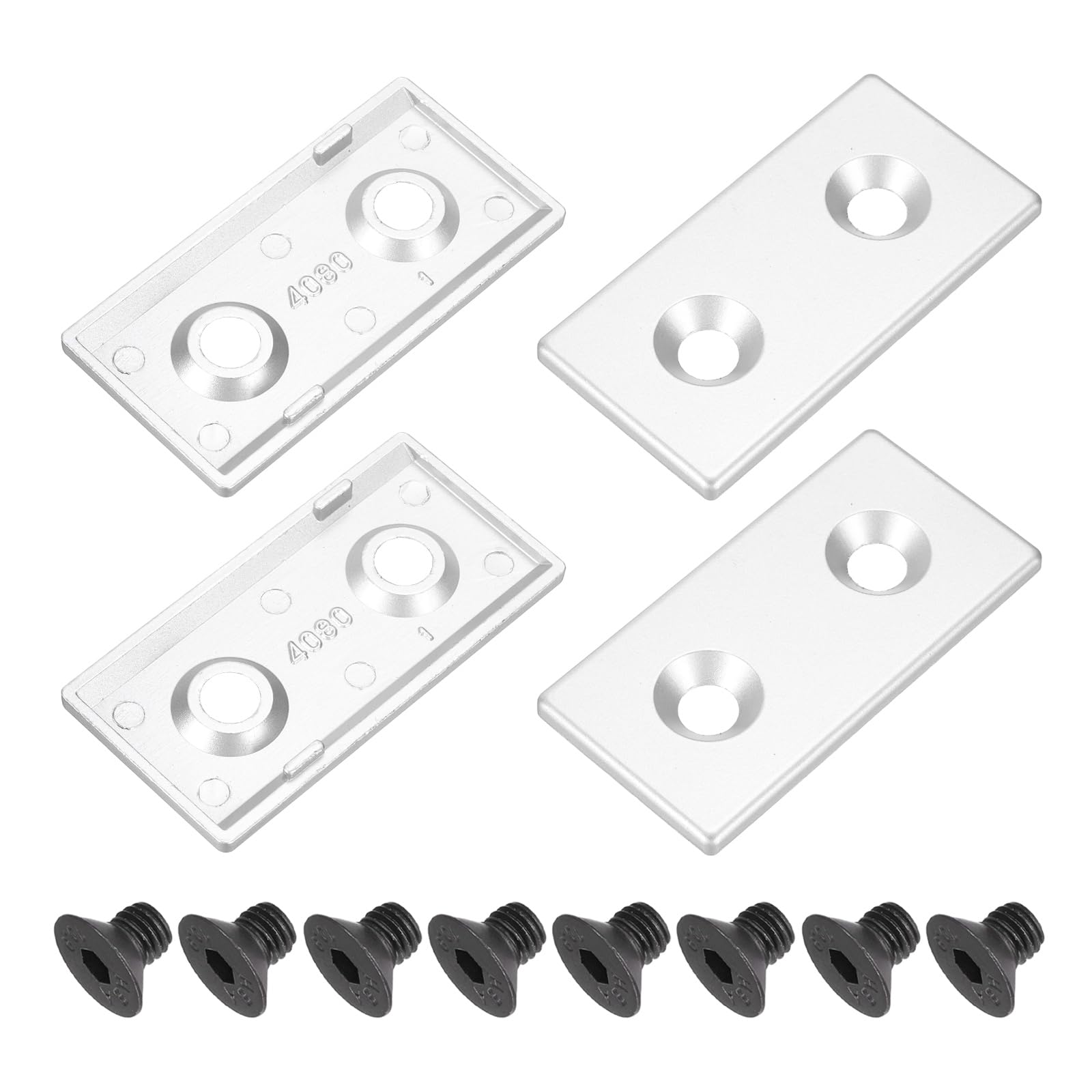 sourcing map 4 Pcs 4080 EU Standard T-Slot 9.5mm Hole Dia Aluminum Extrusion End Cap 80x40mm Silver for Fish Tank Rack, Storage Rack with Push-in Fastener