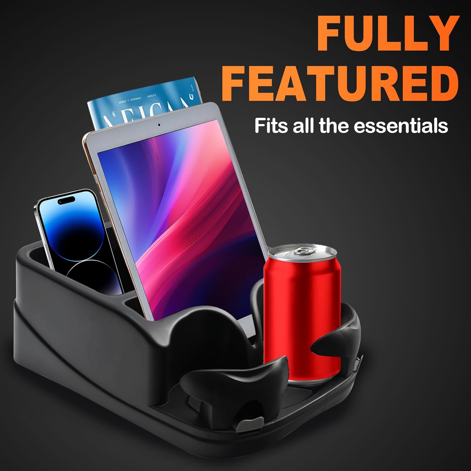 Universal Center Console Organizer for Truck Bench Seat & SUV, Truck Floor Console with Expandable Cup Holders, Fits Silverado Minivan, Stable Transmission Hump Storage Box for Car Backseat (Black) - Image 8